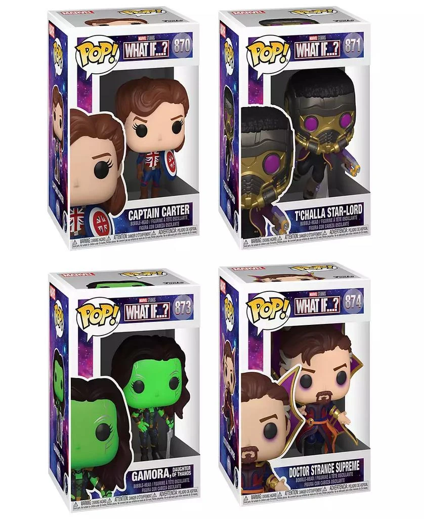 商品Funko|Marvel POP What if Collectors Captain Carter T'Challa Star Lord Gamora and Doctor Strange Supreme 4 Piece Set,价格¥270,第2张图片详细描述