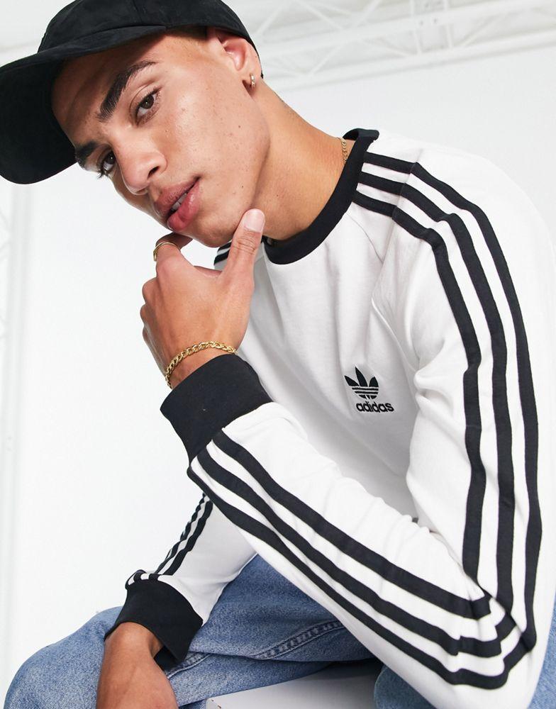 adidas Originals adicolor three stripe long sleeve t-shirt in white商品第1张图片规格展示