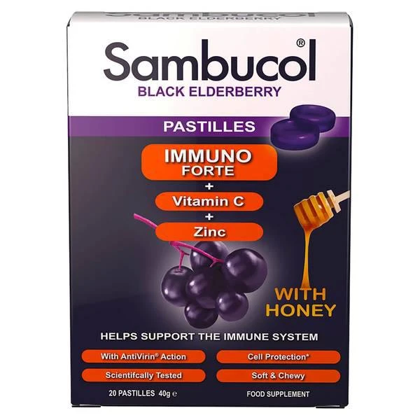 商品Sambucol|Sambucol Immuno Forte - Black Elderberry - 20 Pastilles,价格¥59,第1张图片