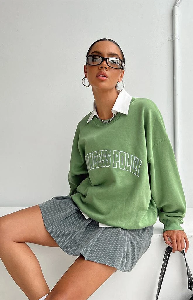 商品Princess Polly|Green Crew Neck Sweatshirt,价格¥272,第3张图片详细描述