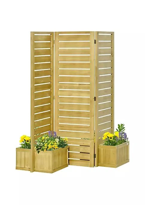 商品Outsunny|Wood Privacy Screen With 4 Planter Box Flower Pot Vegetable Raised Bed W  3 Panels And Drainage Holes For Patio Porch Deck Balcony Garden And Hot Tub,价格¥1850,第1张图片