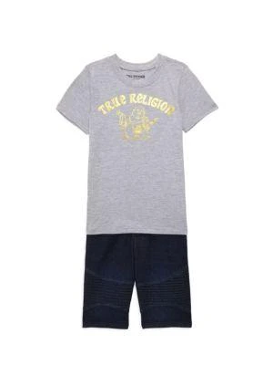 商品True Religion|Little Boy's 2-Piece Logo Tee & Denim Shorts Set,价格¥119,第1张图片