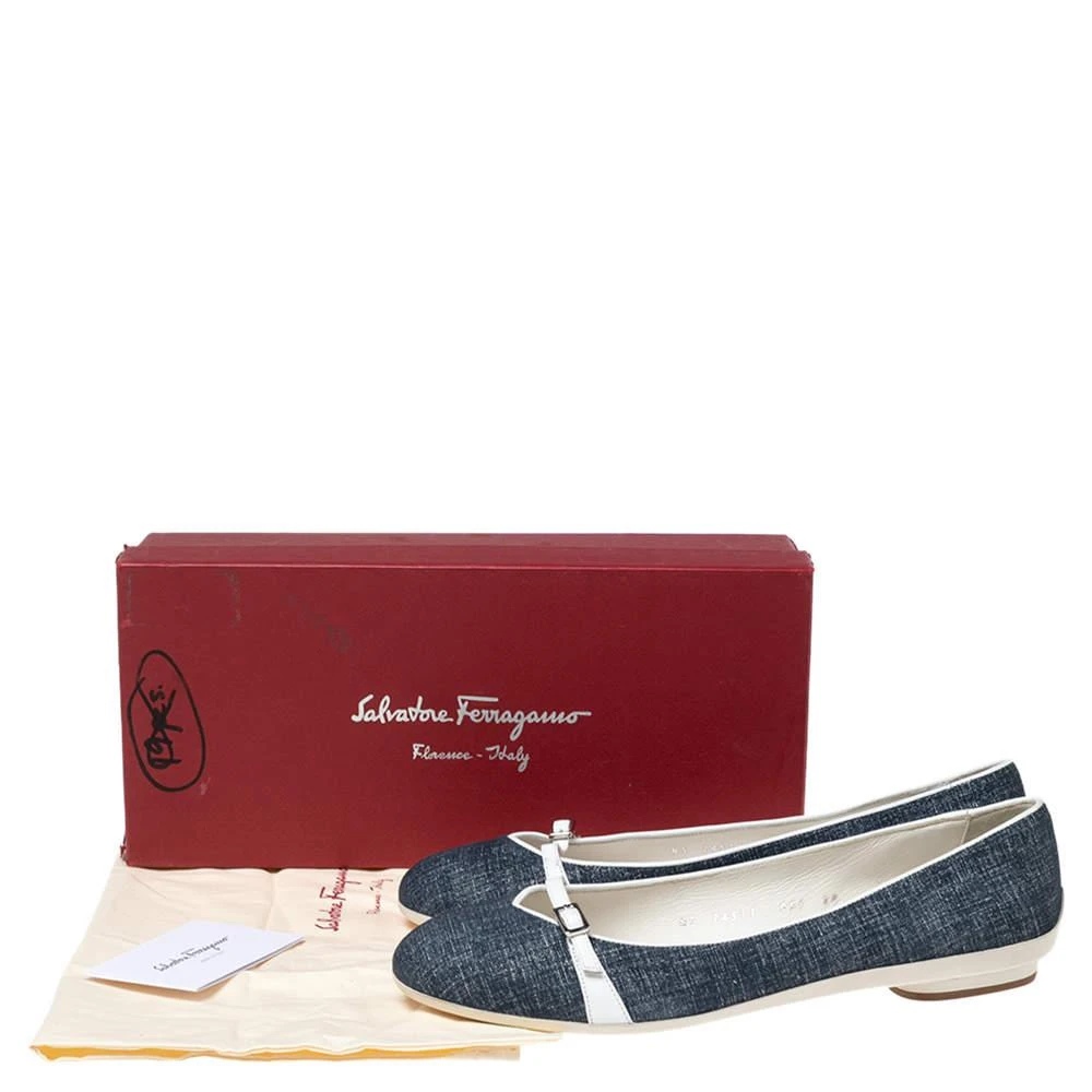 Salvatore Ferragamo Navy Blue/White Denim and Leather Ballet Flats Size 40.5 商品