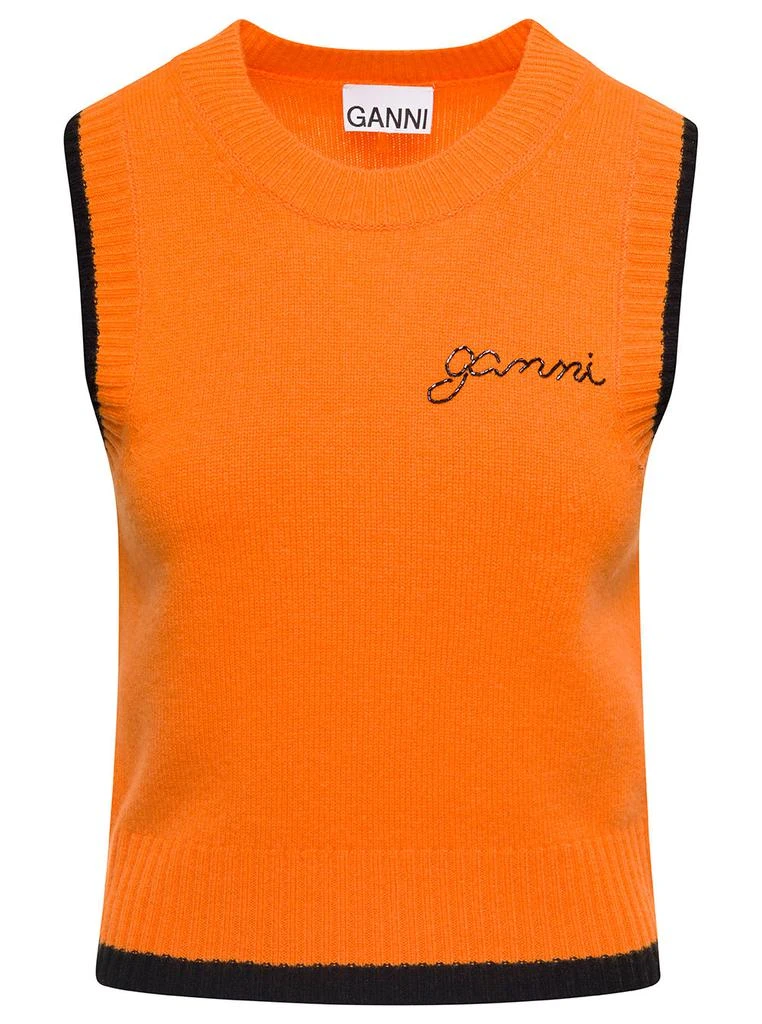 商品Ganni|Ganni Orange Crew Neck Vest With Logo In Wool Blend Woman,价格¥1780,第1张图片