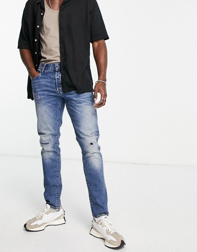 商品G-Star|G-Star 3301 slim distressed jeans in mid wash,价格¥459,第1张图片