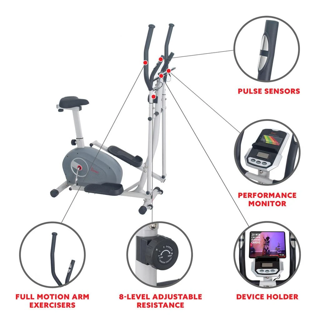 商品Sunny Health & Fitness|2 in 1 Magnetic Elliptical Upright Bike,价格¥2573,第3张图片详细描述