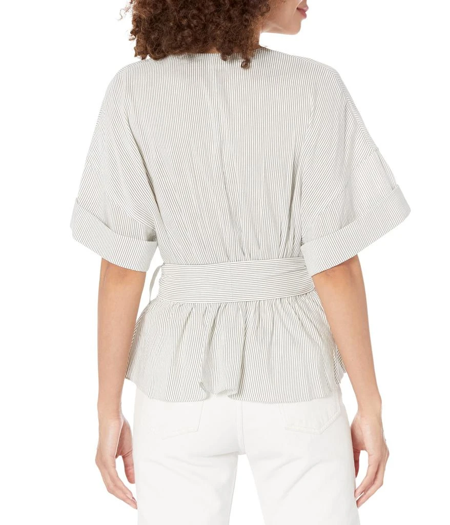 商品Vince|Striped Cuffed Short Sleeve Rayon Linen V-Neck Blouse,价格¥1508,第2张图片详细描述