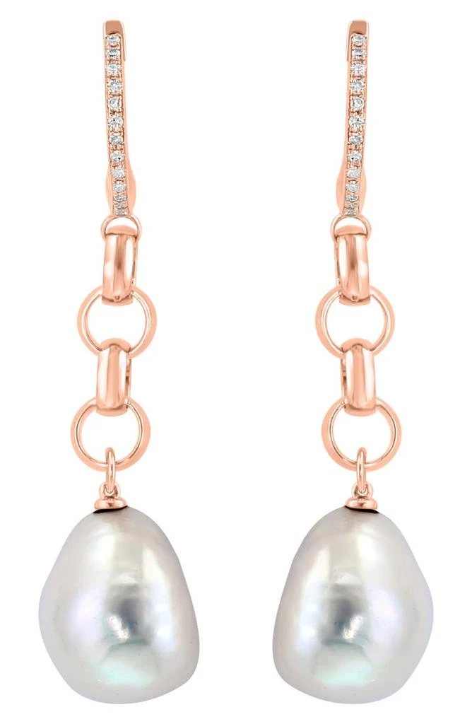 商品Effy|14K Rose Gold Diamond & 11mm Freshwater Pearl Drop Huggie Hoop Earrings - 0.12ct.,价格¥5739,第2张图片详细描述