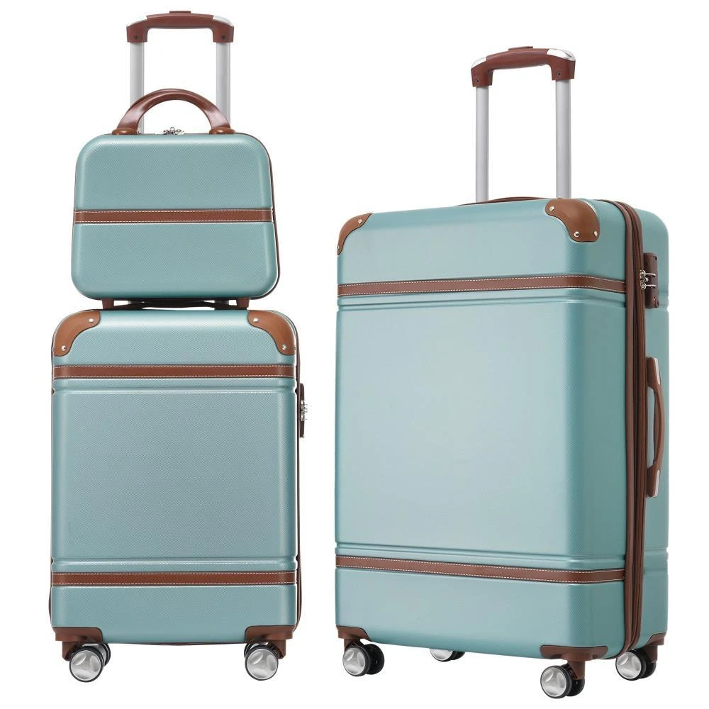 商品BreeBe|Hardshell Luggage Sets 3 Pieces 20'+24' with Cosmetic Case Spinner Suitcase TSA Lock Lightweight Green,价格¥1261,第1张图片