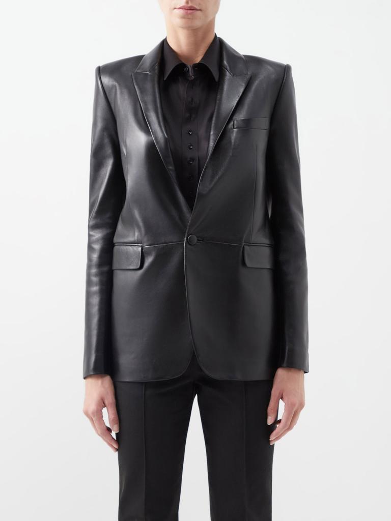 商品Yves Saint Laurent|Roped-shoulder leather blazer,价格¥27426,第1张图片