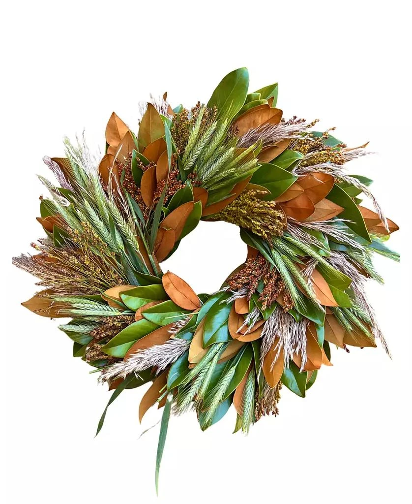 商品GreenishBlu|Fresh Real Magnolia, Sorghum, Pampas and Wheat Wreath,价格¥619,第1张图片