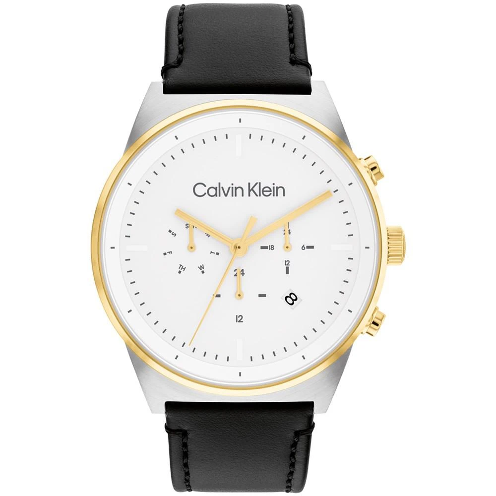 商品Calvin Klein|Men's Black Leather Strap Watch 44mm,价格¥1205,第1张图片