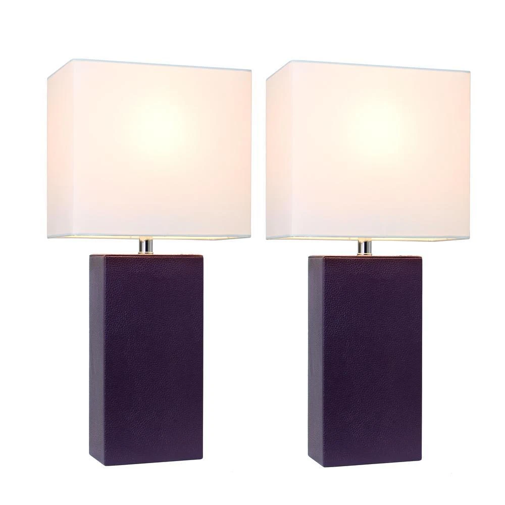 商品Elegant Designs|2 Pack Modern Leather Table Lamps with White Fabric Shades, Eggplant,价格¥809,第2张图片详细描述