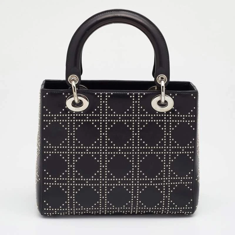 商品[二手商品] Dior|Dior Black Embellished Cannage Leather Medium Lady Dior Tote,价格¥15590,第4张图片详细描述