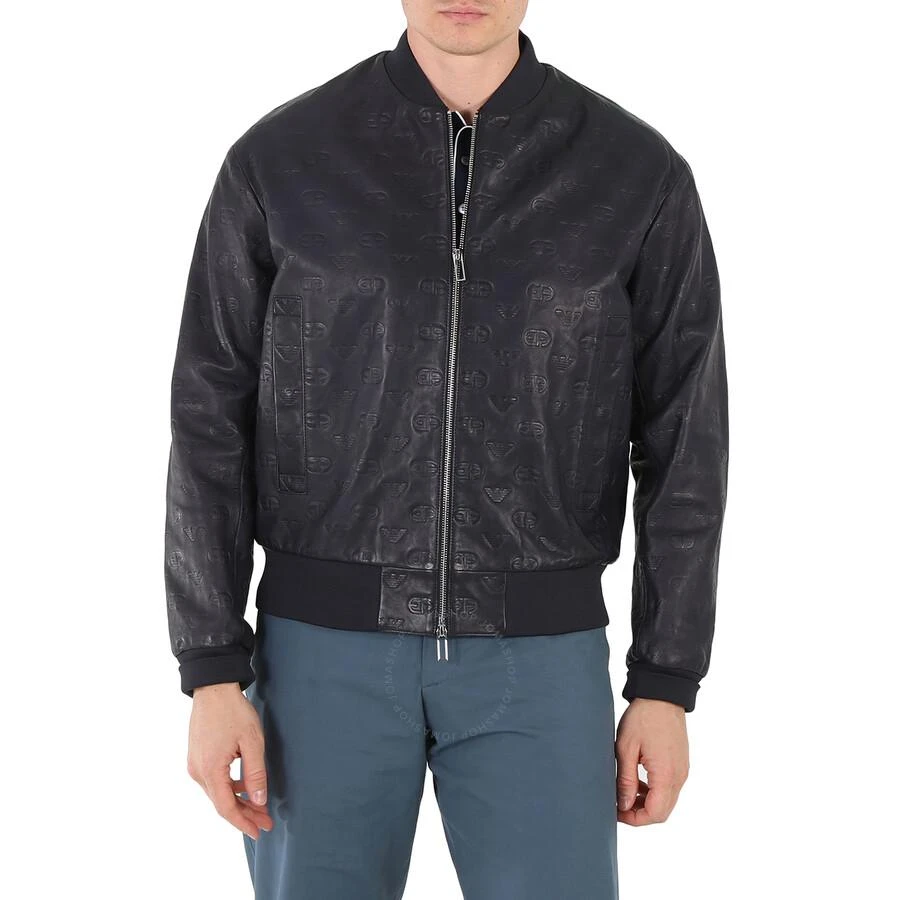 商品Emporio Armani|Men's Black Logo-Embossed Blouson Bomber Jacket,价格¥1326,第3张图片详细描述