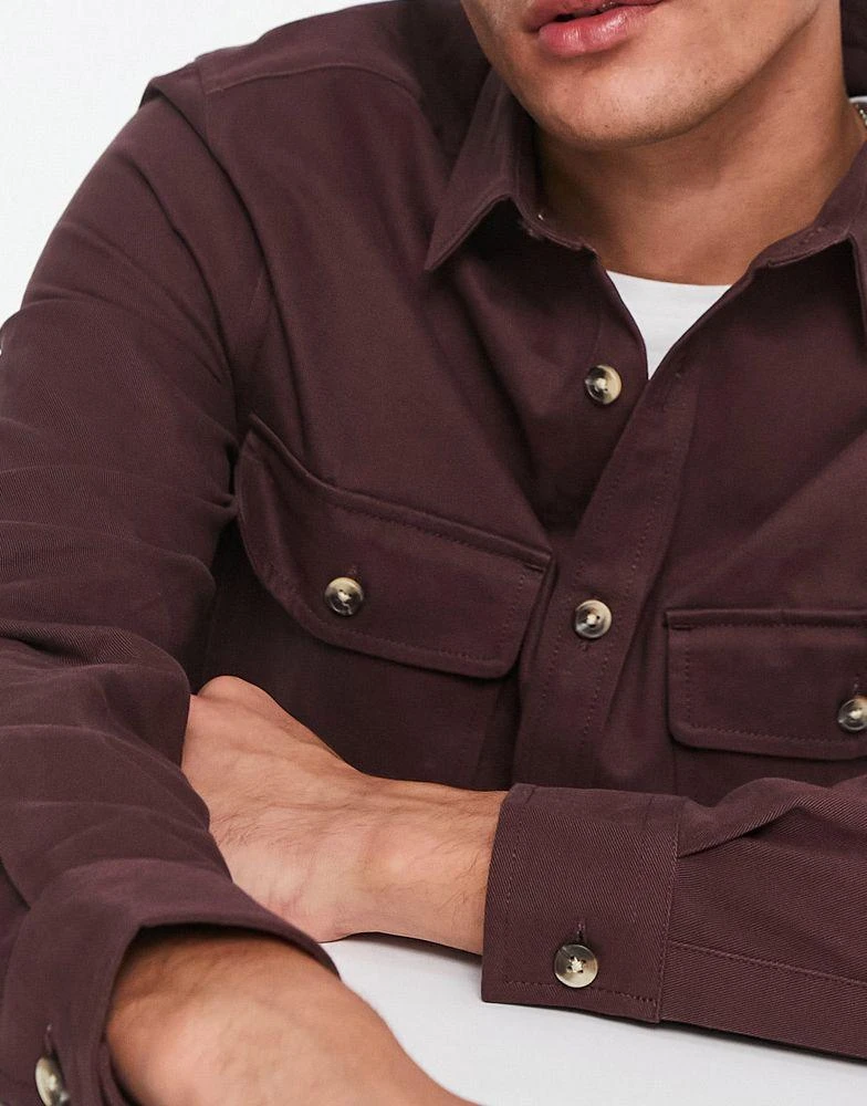 商品ASOS|ASOS DESIGN cotton shacket in maroon,价格¥271,第3张图片详细描述