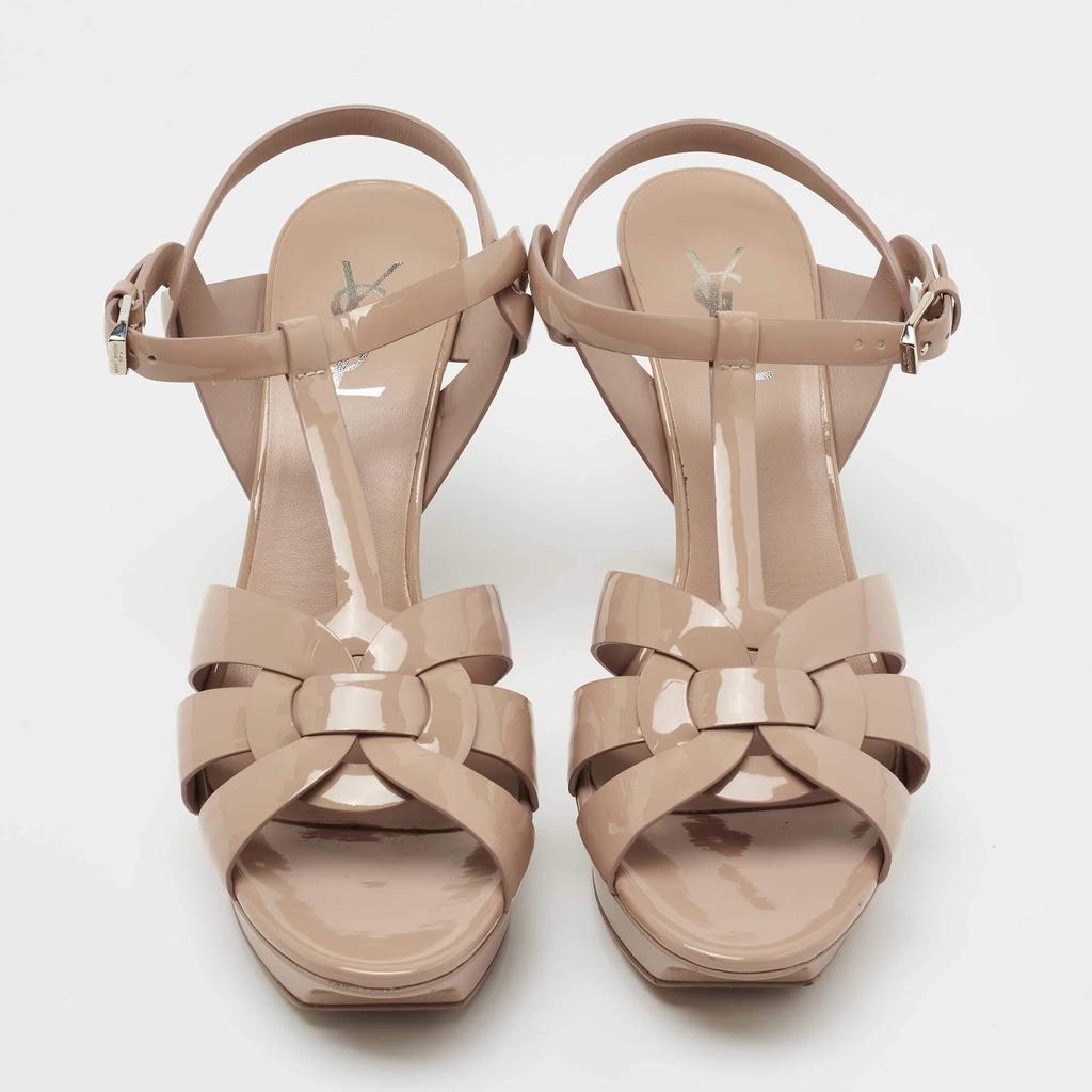 商品Yves Saint Laurent|Yves Saint Laurent Beige Patent Leather Tribute Ankle Strap Sandals Size 40.5,价格¥3061,第5张图片详细描述