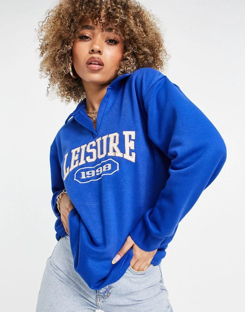 商品Missguided|Missguided polo sweatshirt with leisure graphic in blue,价格¥266,第3张图片详细描述