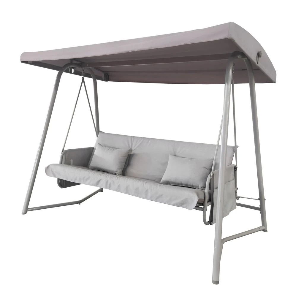 商品Streamdale Furniture|Streamdale Outdoor Patio 3 seaters Metal Swing Chair Swing bed with Cushion and Adjustable Canopy Champagne Color,价格¥5466,第4张图片详细描述