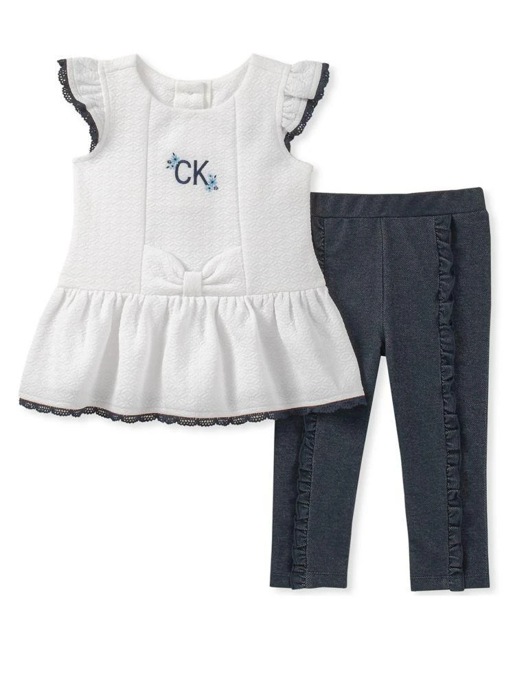 商品Calvin Klein|Baby Girl's 2-Piece Embroidered Logo Tunic &amp; Ruffle Leggings Set,价格¥114,第2张图片详细描述