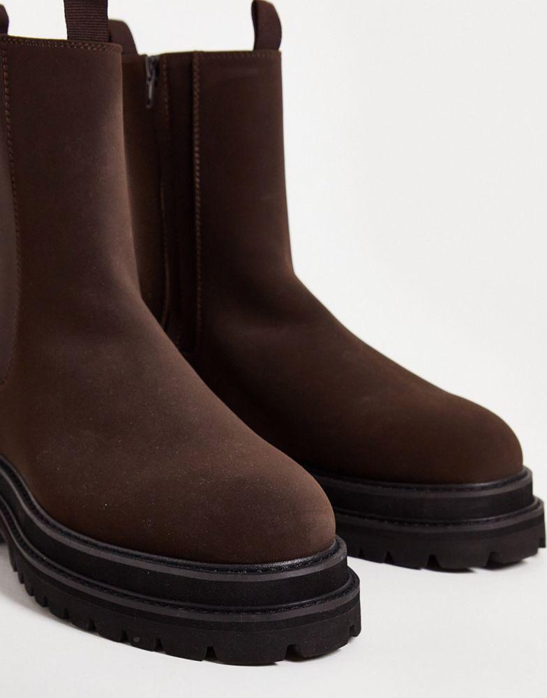 ASOS DESIGN chunky calf boot in brown faux leather商品第3张图片规格展示
