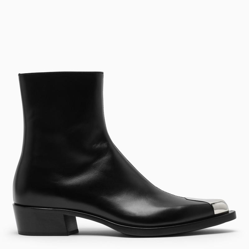 Black leather Punk ankle boots商品第1张图片规格展示