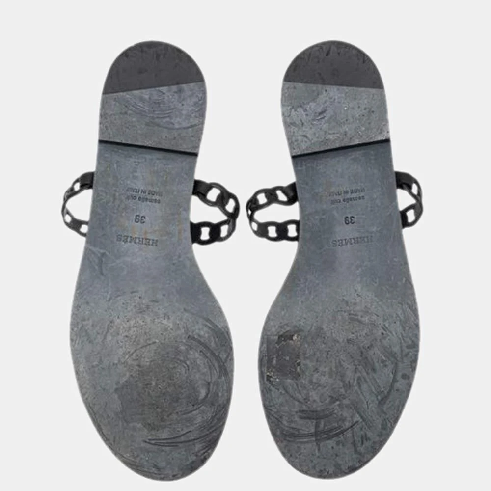 商品[二手商品] Hermes|Hermes Black Chaine D'Ancre Flat Sandals Size EU 39,价格¥3975,第5张图片详细描述