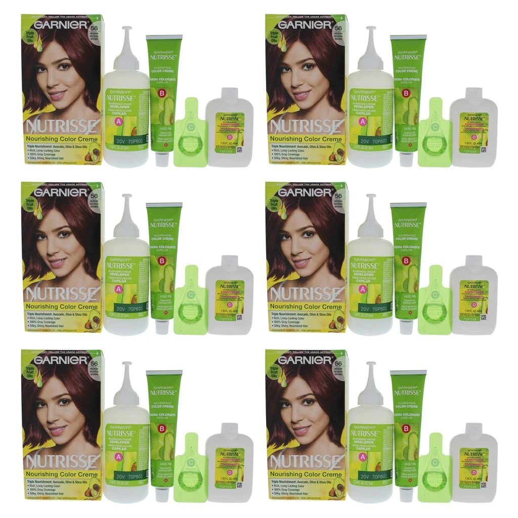 商品Garnier|Nutrisse Nourishing Color Creme - 56 Medium Reddish Brown by Garnier for Unisex - 1 Application Hair Color - Pack of 6,价格¥366,第1张图片