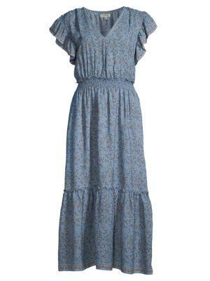 Floral Flutter-Sleeve Midi Dress商品第3张图片规格展示
