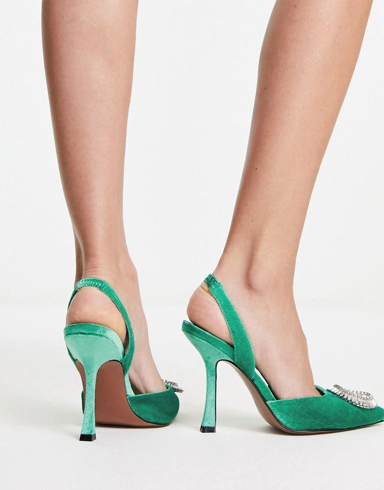 商品ASOS|ASOS DESIGN Patron embellished slingback high heeled shoes in green,价格¥142,第3张图片详细描述
