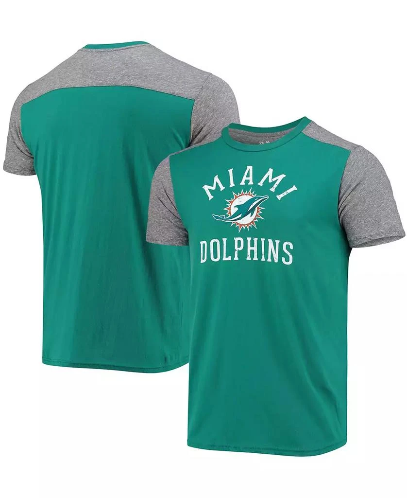 商品Majestic|Men's Aqua, Gray Miami Dolphins Field Goal Slub T-shirt,价格¥335,第1张图片