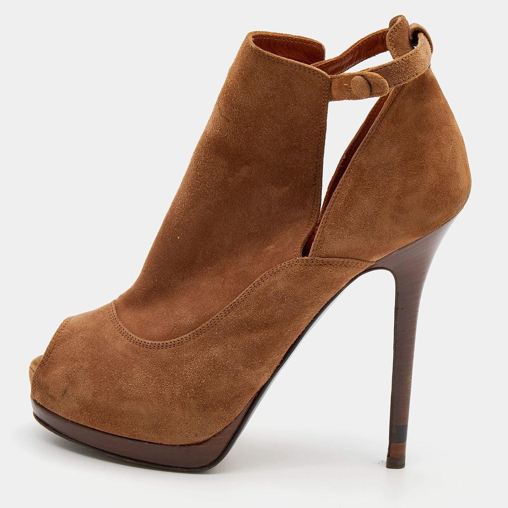 商品[二手商品] Fendi|Fendi Brown Suede Peep Toe Platform Booties Size 38.5,价格¥3016,第1张图片