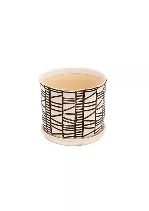 商品Duna Range|Range Planter With Saucer And Abstract Design Set Of 2 White And Brown,价格¥460,第2张图片详细描述