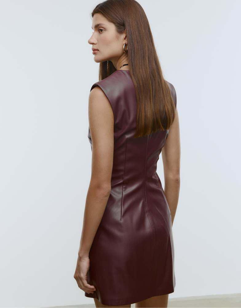 leather dress stradivarius Stradivarius leather effect mini dress with tie