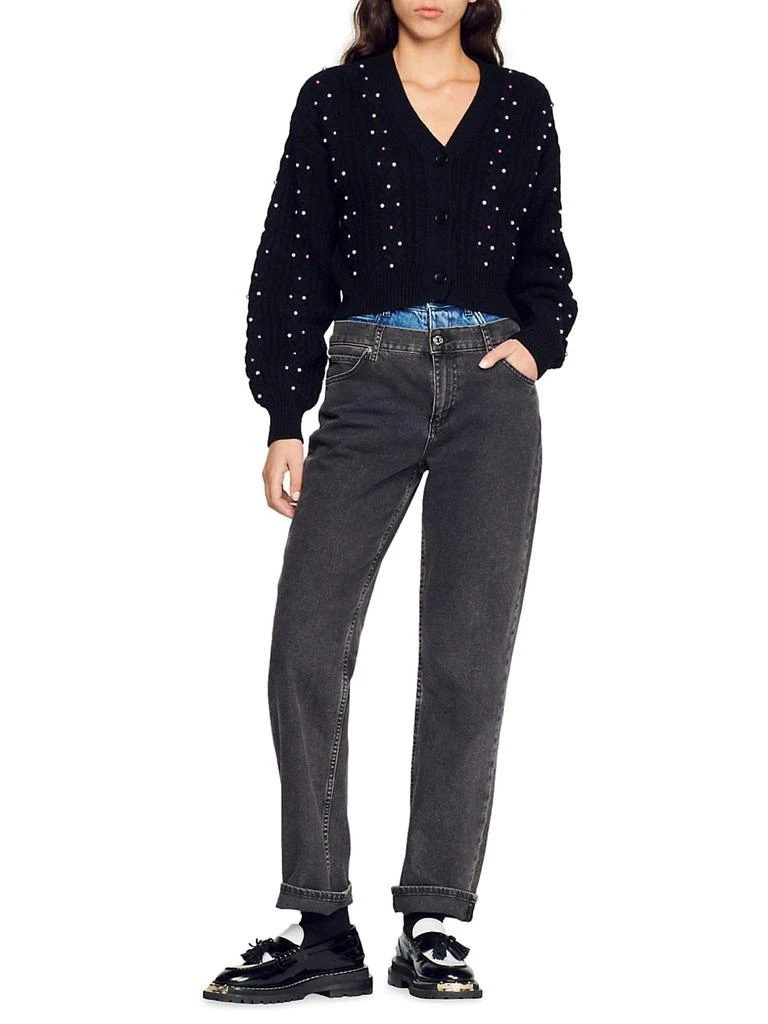 商品Sandro|Destiny Bead-Embellished Wool Cable-Knit Cropped Cardigan,价格¥1482,第2张图片详细描述