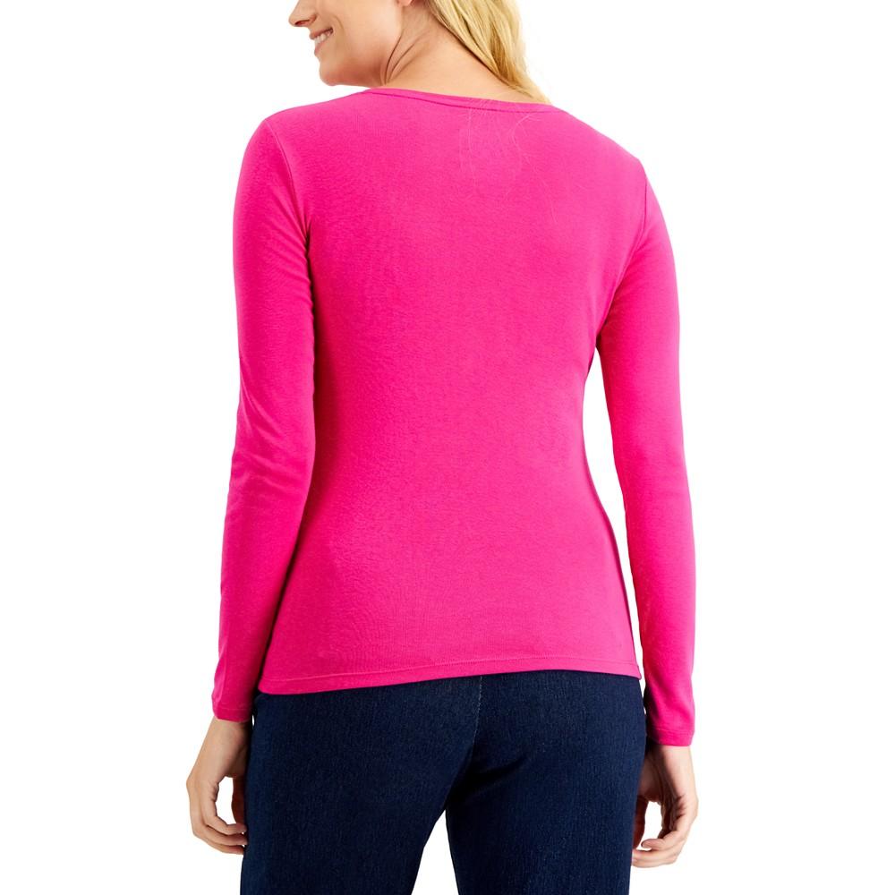 Pima Cotton Long-Sleeve Top, Created for Macy's商品第2张图片规格展示