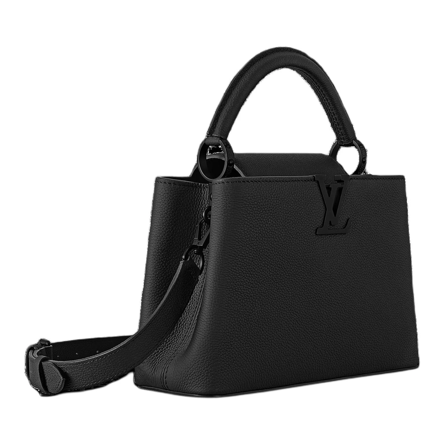 商品[国内直发] Louis Vuitton|Capucines BB Black Out黑武士字母徽标可拆卸肩带 皮革 单肩斜挎手提包 小号 女款 黑色,价格¥50486,第3张图片详细描述