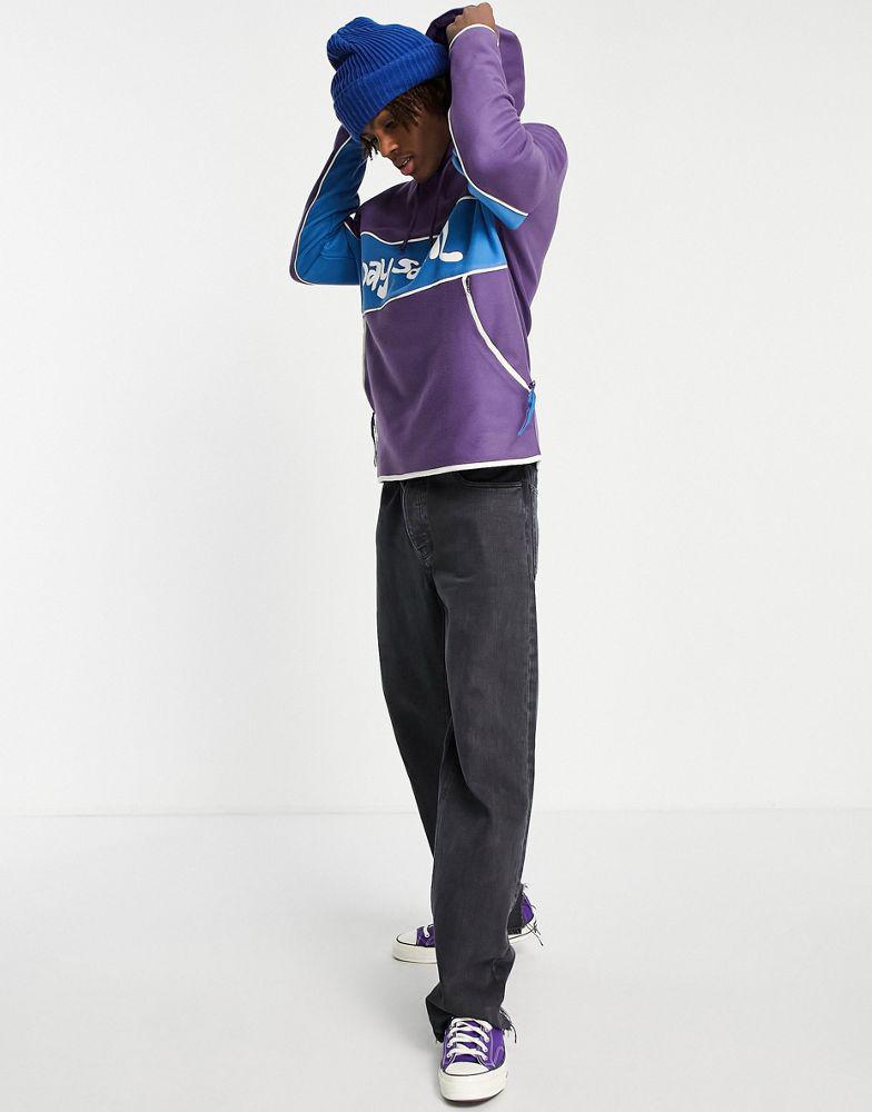 ASOS Daysocial relaxed hoodie in polar fleece colour block with logo print in purple商品第4张图片规格展示