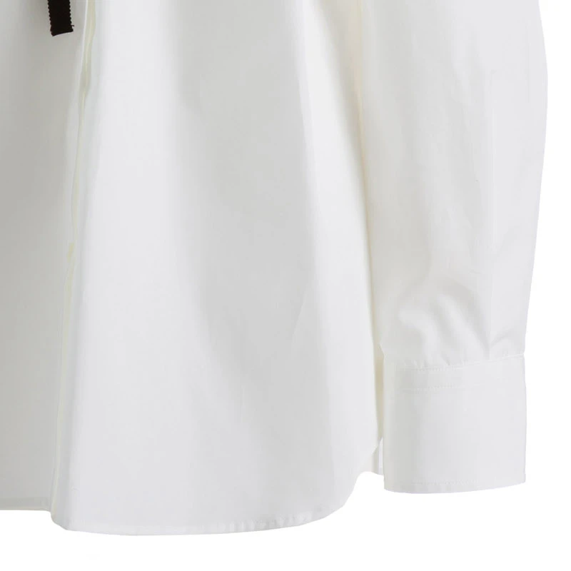 PRADA 女士白色黑色蝴蝶结系带长袖衬衫 P443E-1LZC-F0009 商品