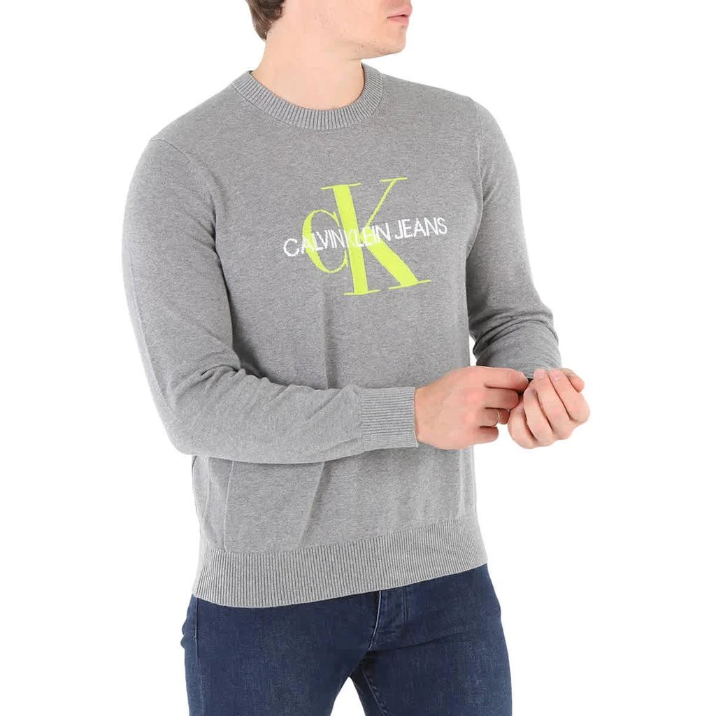 商品Calvin Klein|Calvin Klein Men's Grey Organic Cotton Monogram Pullover Sweater, Size Large,价格¥306,第2张图片详细描述