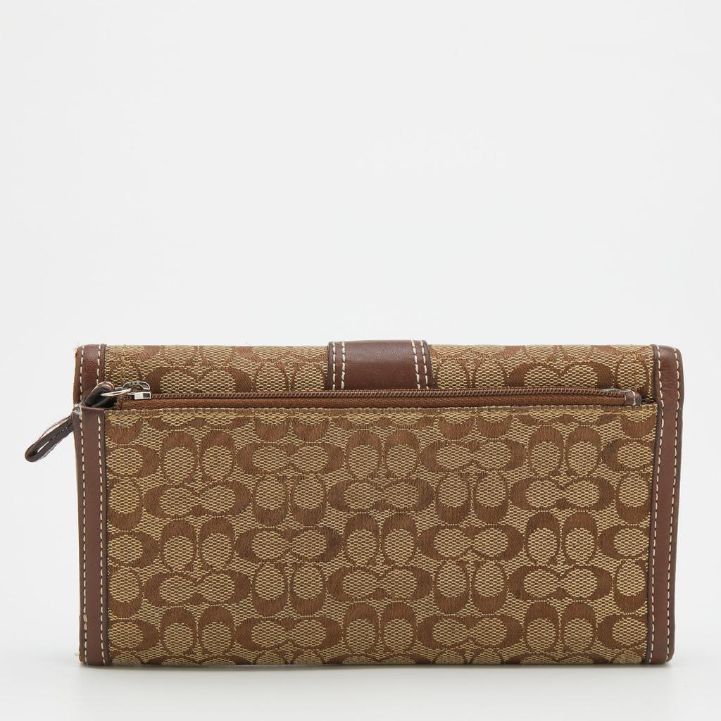 商品[二手商品] Coach|Coach Beige/Brown Signature Canvas and Leather Buckle Detail Continental Wallet,价格¥2954,第6张图片详细描述