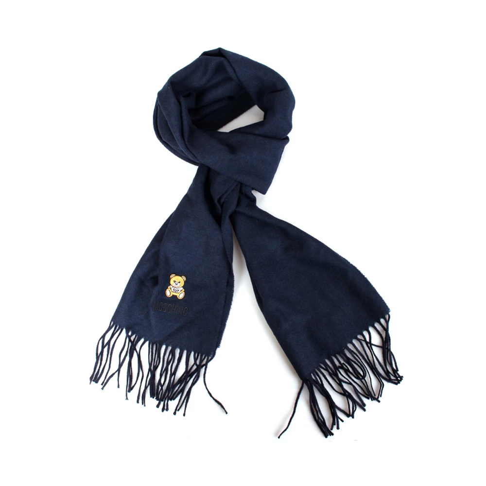 商品Moschino|MOSCHINO 女士海军蓝色羊毛流苏围巾 50124-M529-3013,价格¥412,第1张图片
