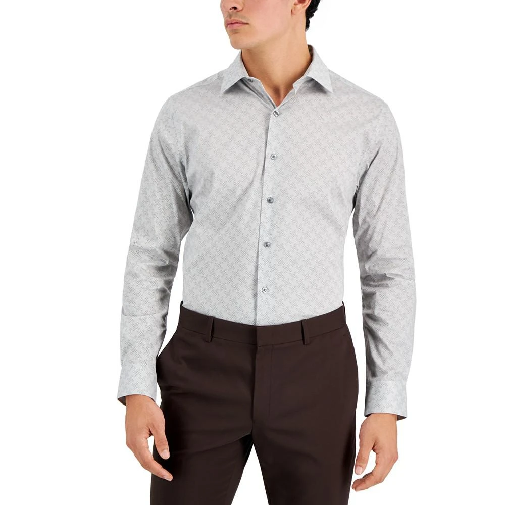 商品Alfani|Men's Slim Fit 2-Way Stretch Stain Resistant Houndbone Geo Dress Shirt, Created for Macy's,价格¥184,第1张图片