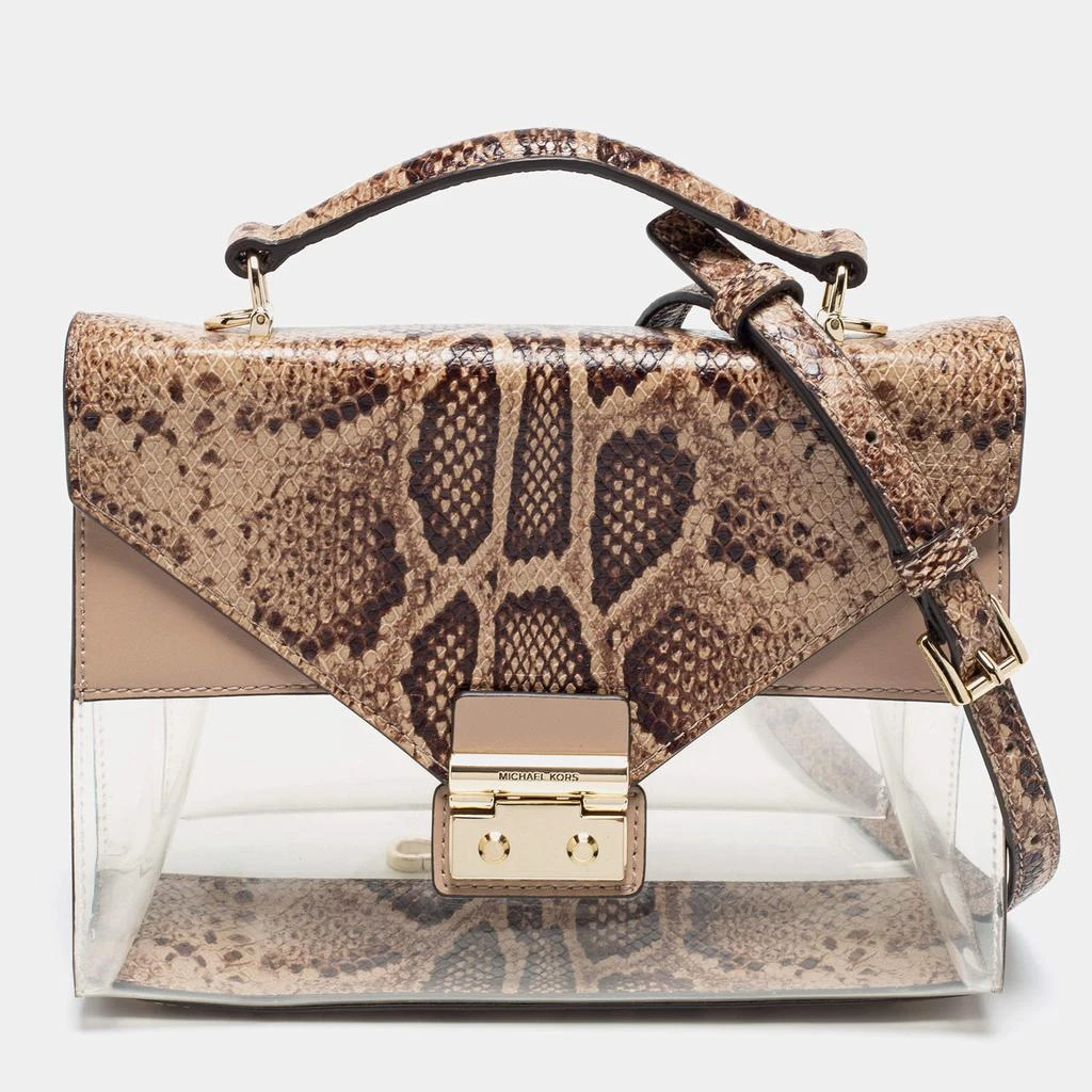 商品[二手商品] Michael Kors|Michael Kors Beige/Brown Python Embossed Leather And PVC Sloan Top Handle Bag,价格¥962,第1张图片