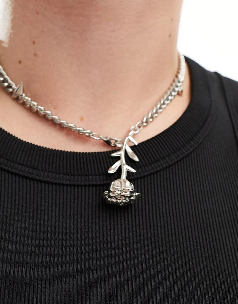 商品ASOS|ASOS DESIGN rose and thorn lariat necklace in silver tone,价格¥137,第1张图片