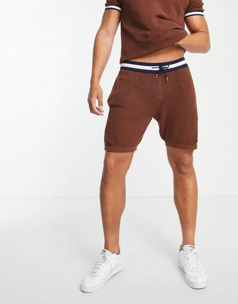 商品River Island|River Island textured knitted shorts in brown,价格¥155,第1张图片