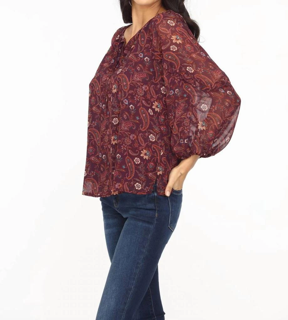 商品Veronica M|Gredana Ruffle Chiffon Blouse In Burgundy,价格¥633,第2张图片详细描述