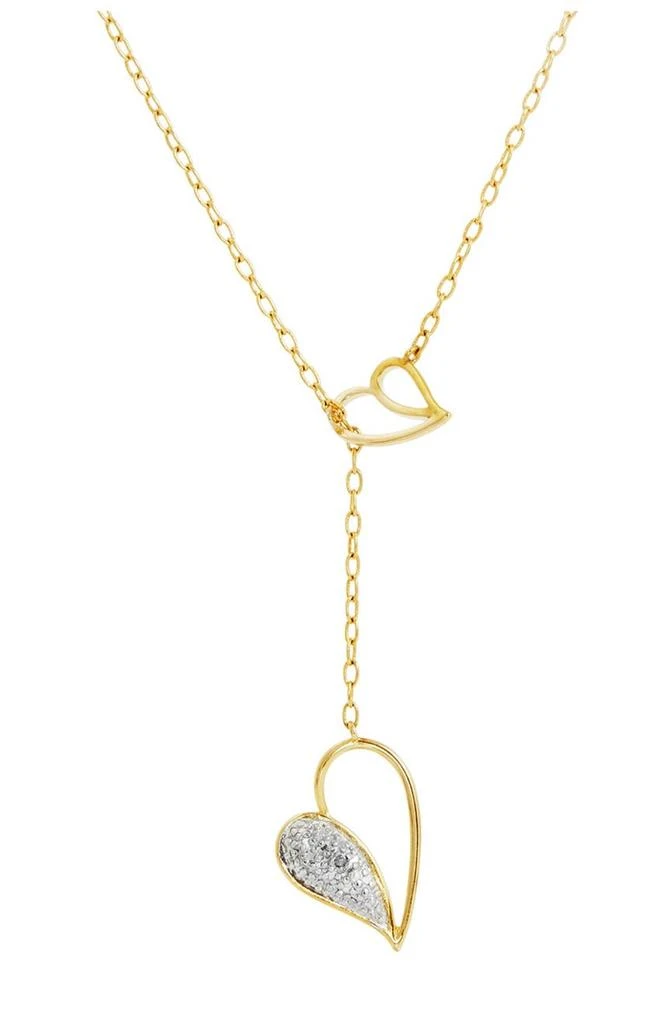 商品Savvy Cie Jewels|14K Gold Plated Sterling Silver Diamond Double Heart Lariat Necklace - 0.01 ctw,价格¥161,第1张图片