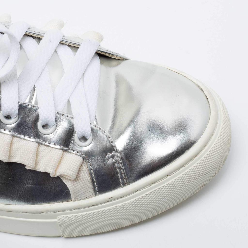 Tory Burch Silver/White Leather Tory Sport Ruffle Low Top Sneakers Size 38.5商品第7张图片规格展示