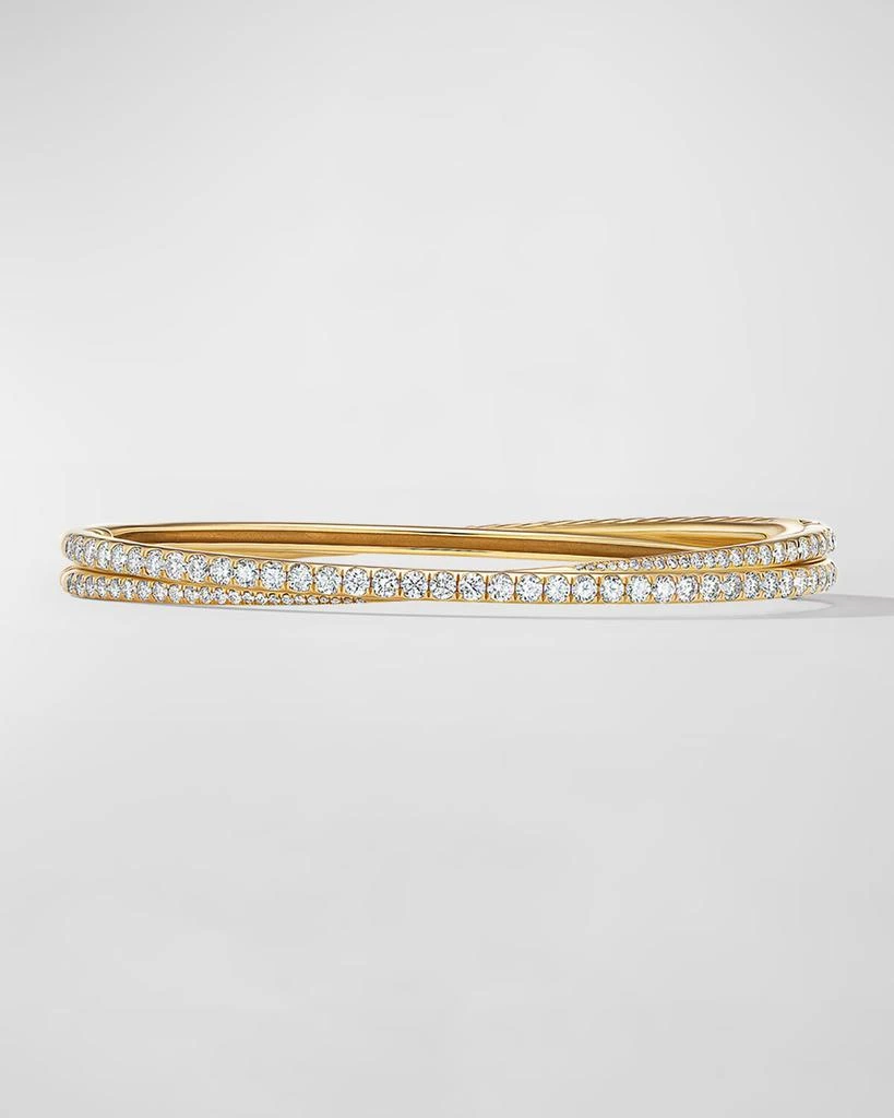 商品David Yurman|2-Row Pave Crossover Bracelet with Diamonds in 18K Gold, 5.5mm, Size S,价格¥75855,第1张图片